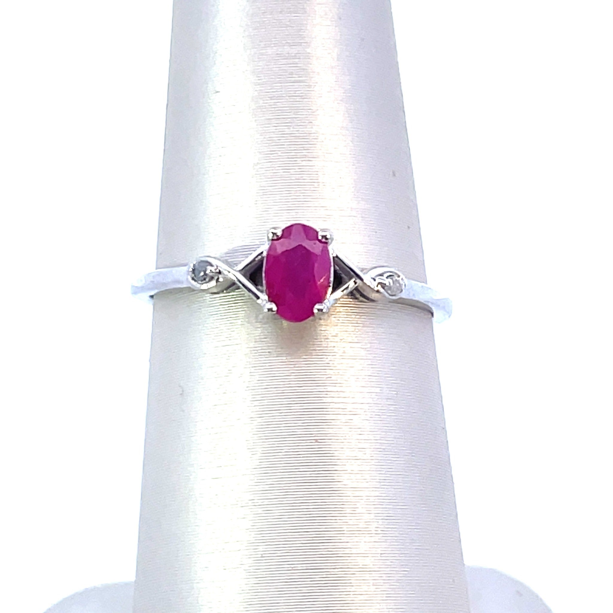 Sterling Silver Oval Gemstone & Diamond Accented Ring