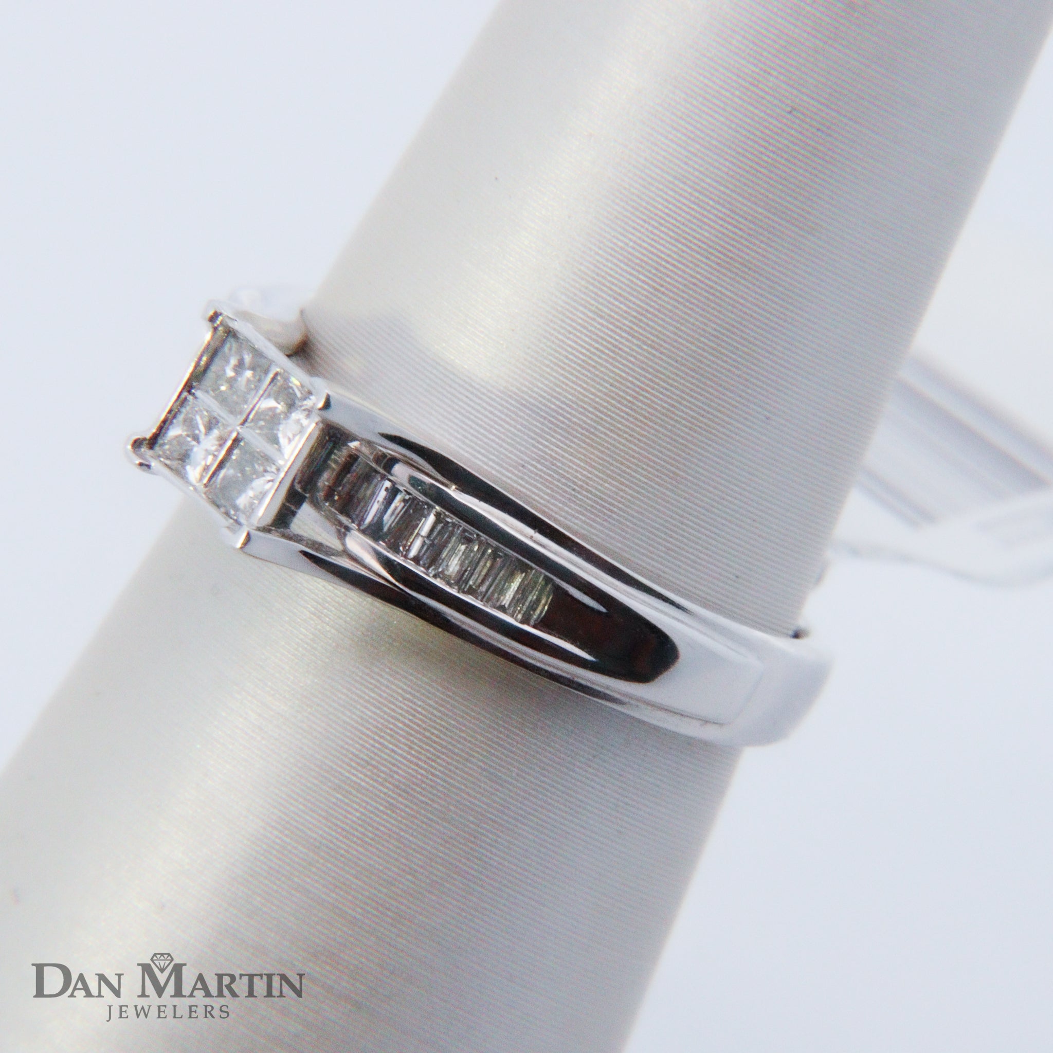 The "Avery" — 10K White Gold 3/8CTW. Princess-Cut Cluster Diamond Bridge-Set Engagement Ring