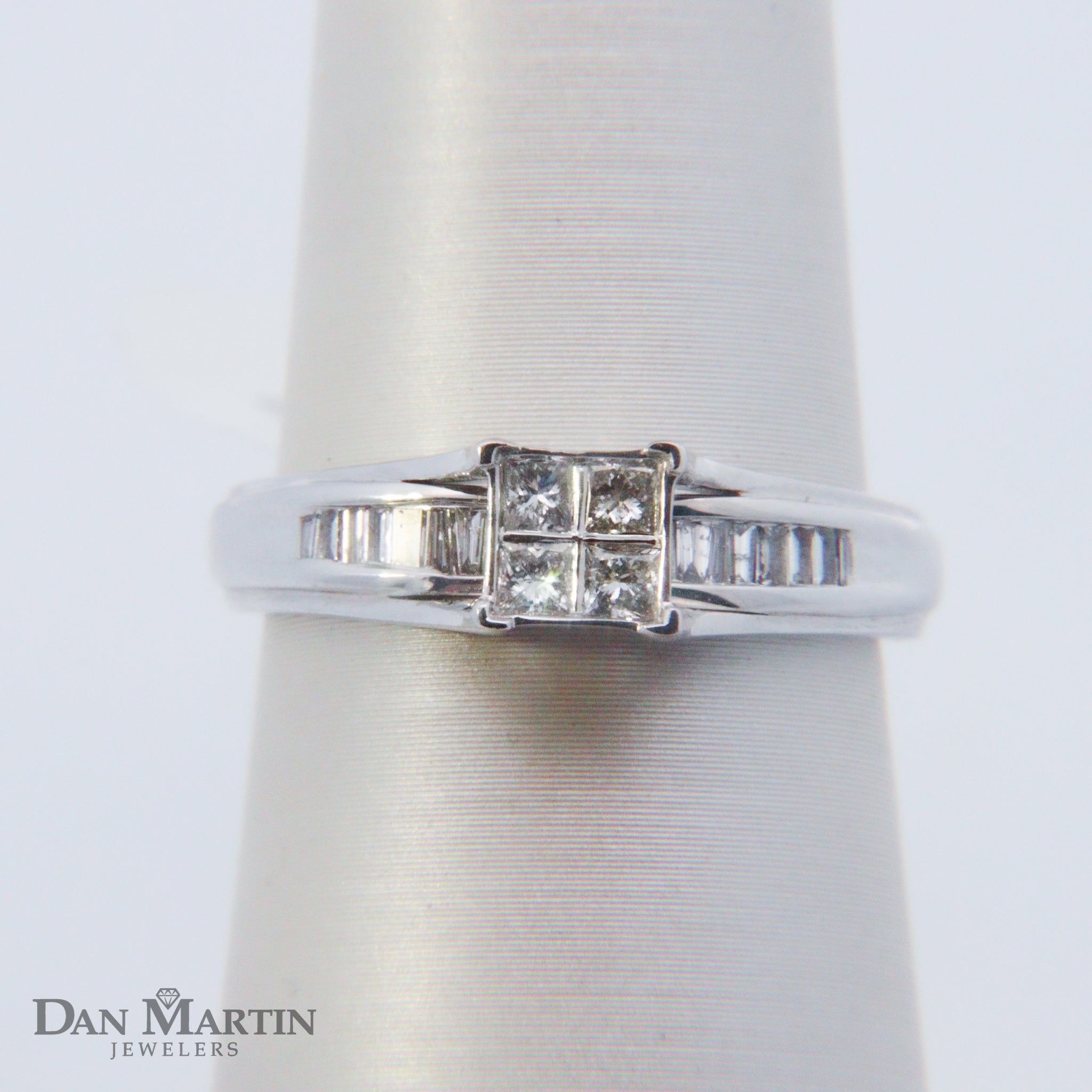 The "Avery" — 10K White Gold 3/8CTW. Princess-Cut Cluster Diamond Bridge-Set Engagement Ring