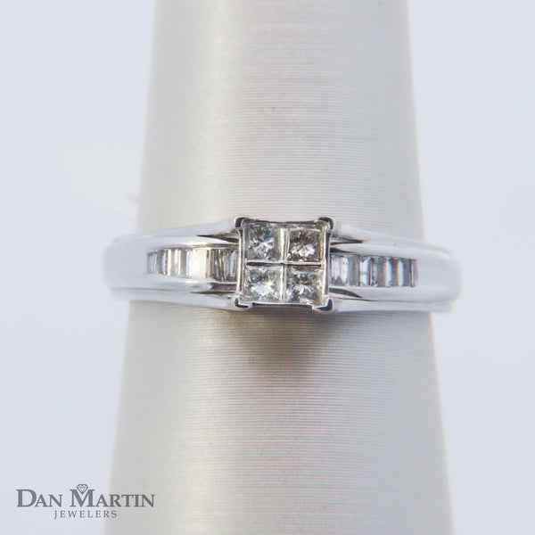 10K White Gold "MARIAH" Princess-Cut Quad Diamond Engagement Ring