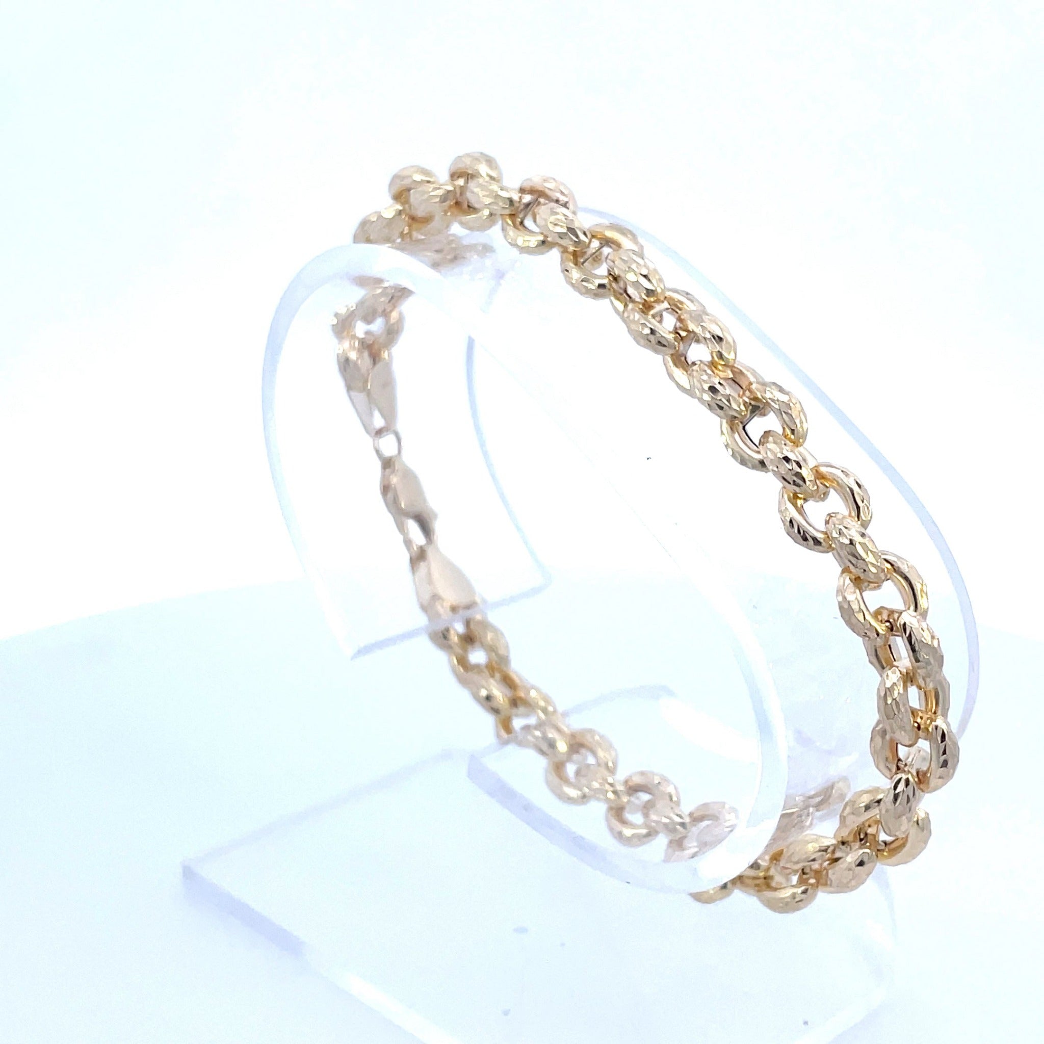 14K Yellow Gold Diamond Cut Rolo Bracelet