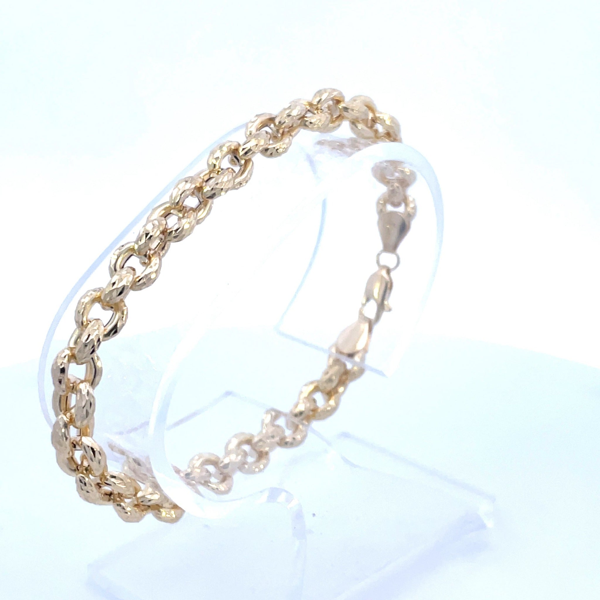 14K Yellow Gold Diamond Cut Rolo Bracelet