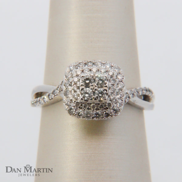 10K White Gold "STEPHANIE" 5/8CT. Princess-Set Diamond Quad Engagement Ring