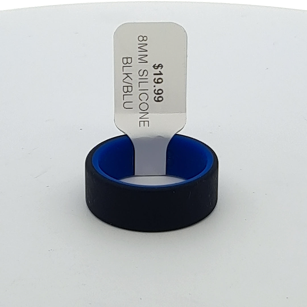 Black Silicone 8MM Blue-Sleeve Wedding Band