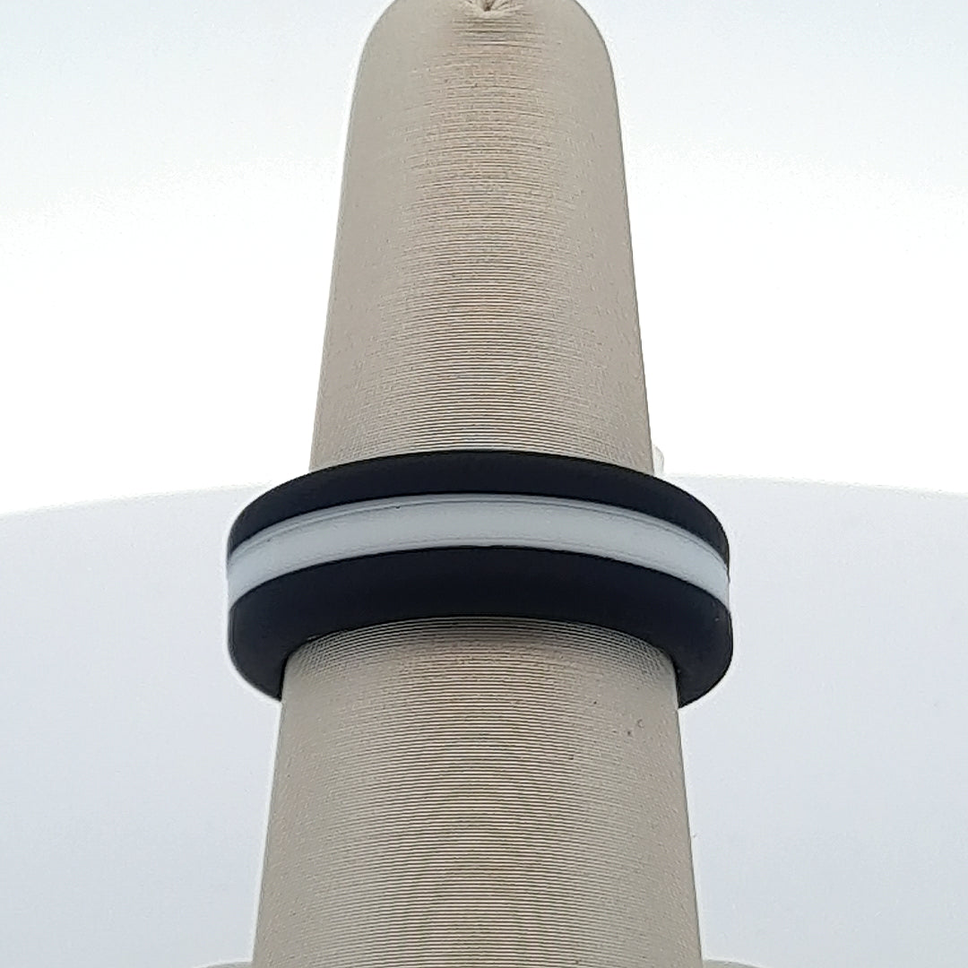 Black Silicone 8MM White-Stripe Wedding Band