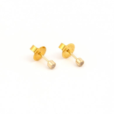 14K Yellow Gold 2MM Cubic Zirconia Baby Bezel Piercing Studs