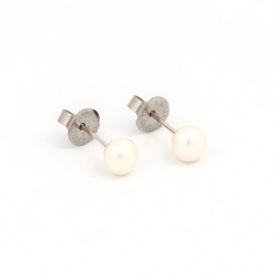 14K White Gold 5MM Genuine Pearl Piercing Studs