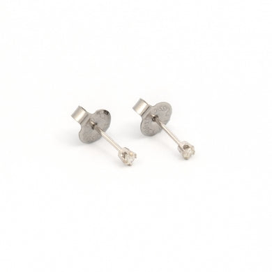 14K White Gold 1MM Genuine Diamond Piercing Stud Earrings