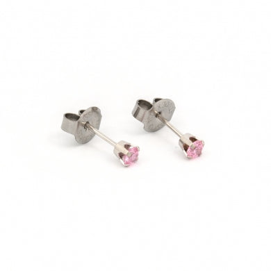 14K White Gold 3MM Pink Cubic Zirconia Piercing Studs