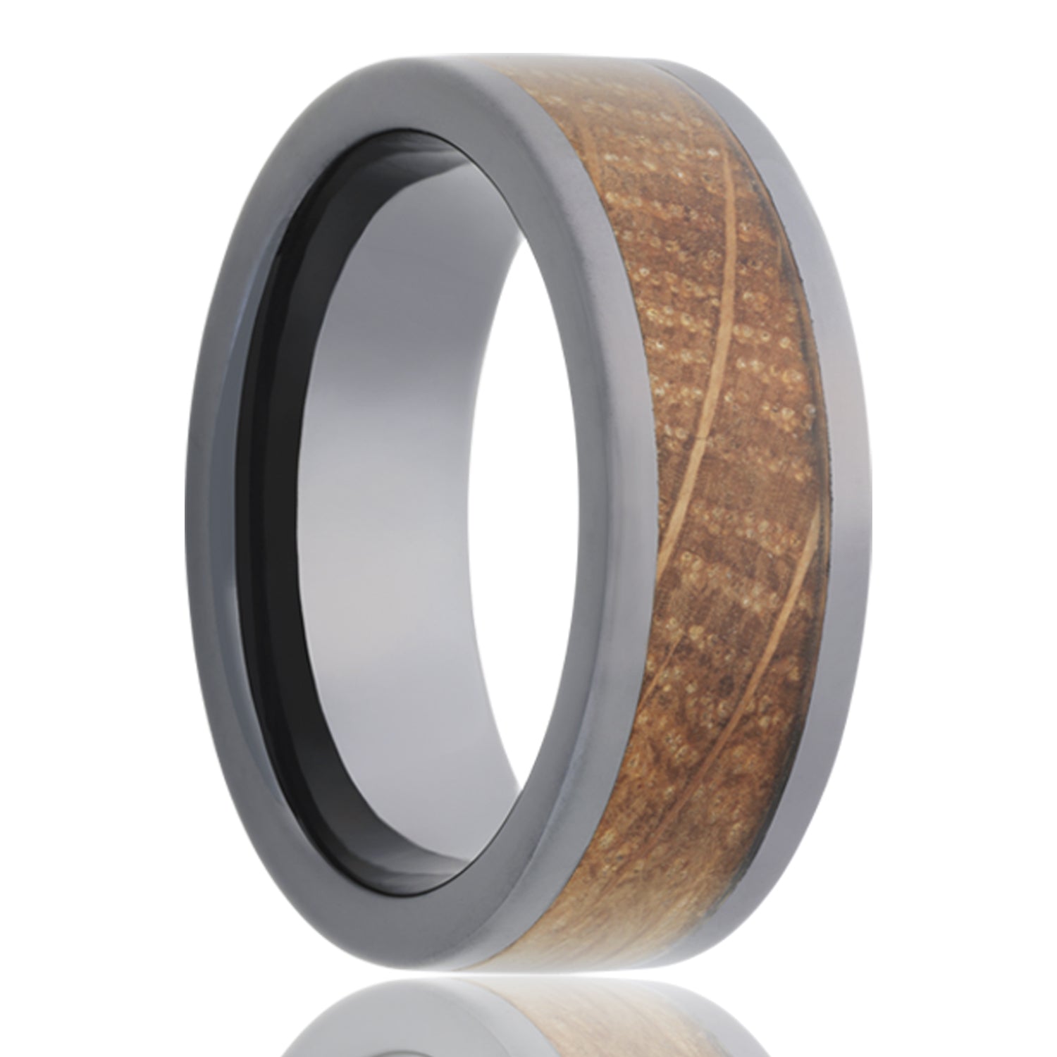 HEAVY STONE 8MM Men's Ceramic Band with Whiskey Barrel Inlay
