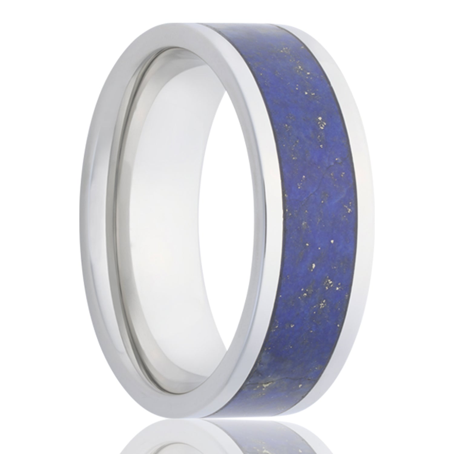 Men's 8MM Silver Cobalt Band with Lapis Lazuli Inlay