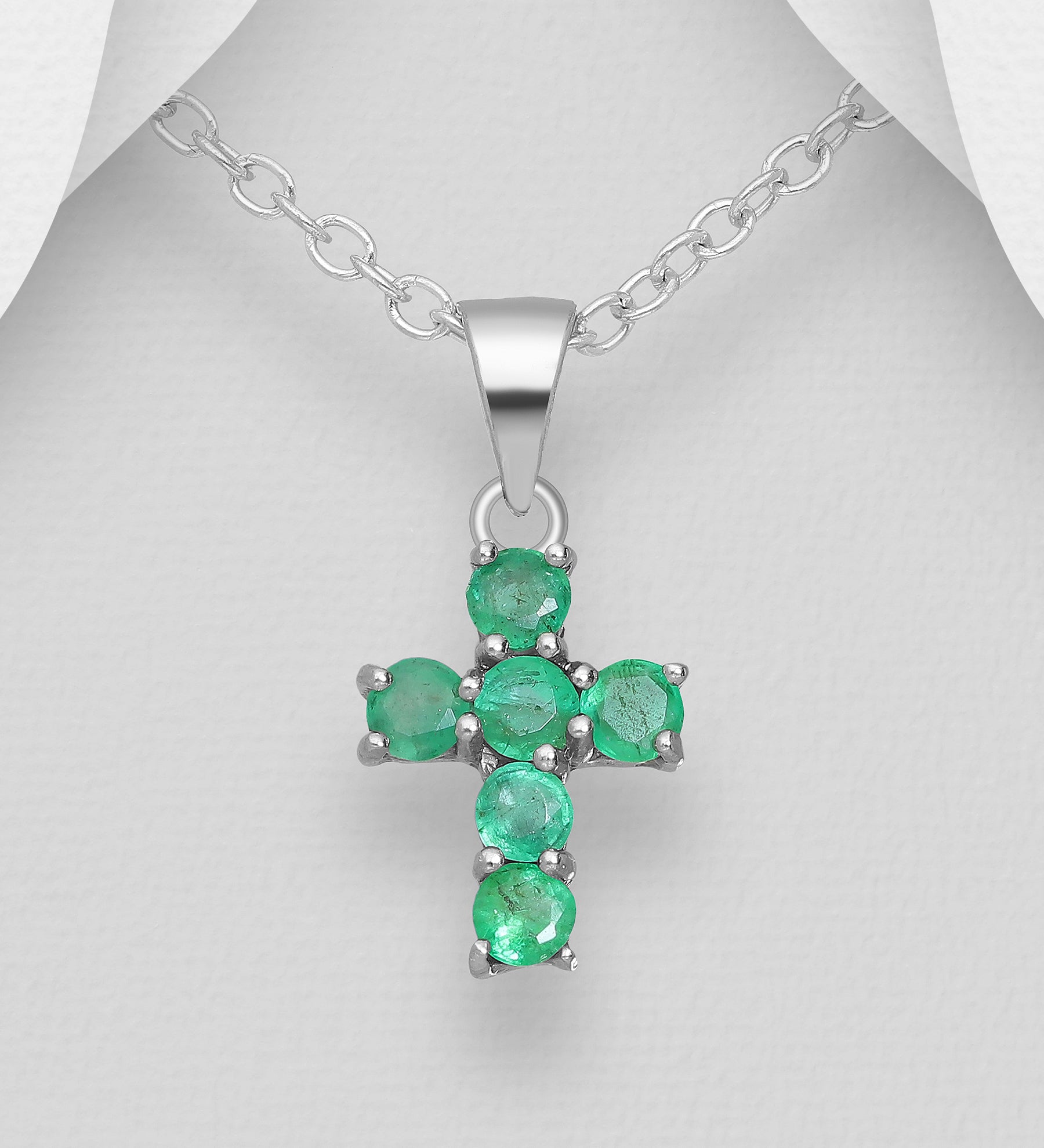 Sterling Silver Petite Precious Gemstone Cross Pendant