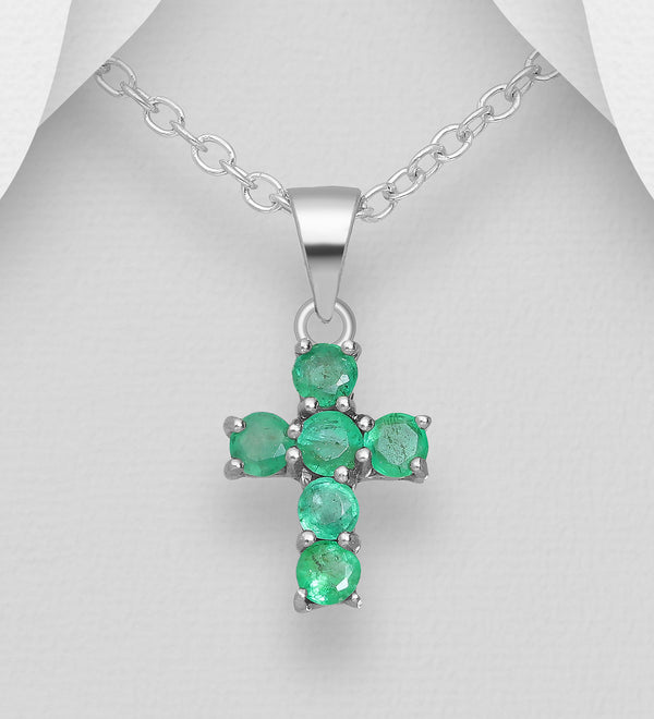 Sterling Silver Petite Precious Gemstone Cross Pendant
