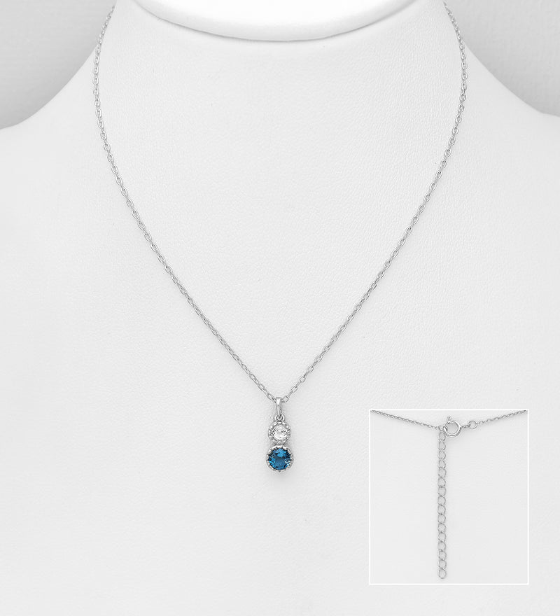 925 Sterling Silver London Blue and White Topaz Necklace