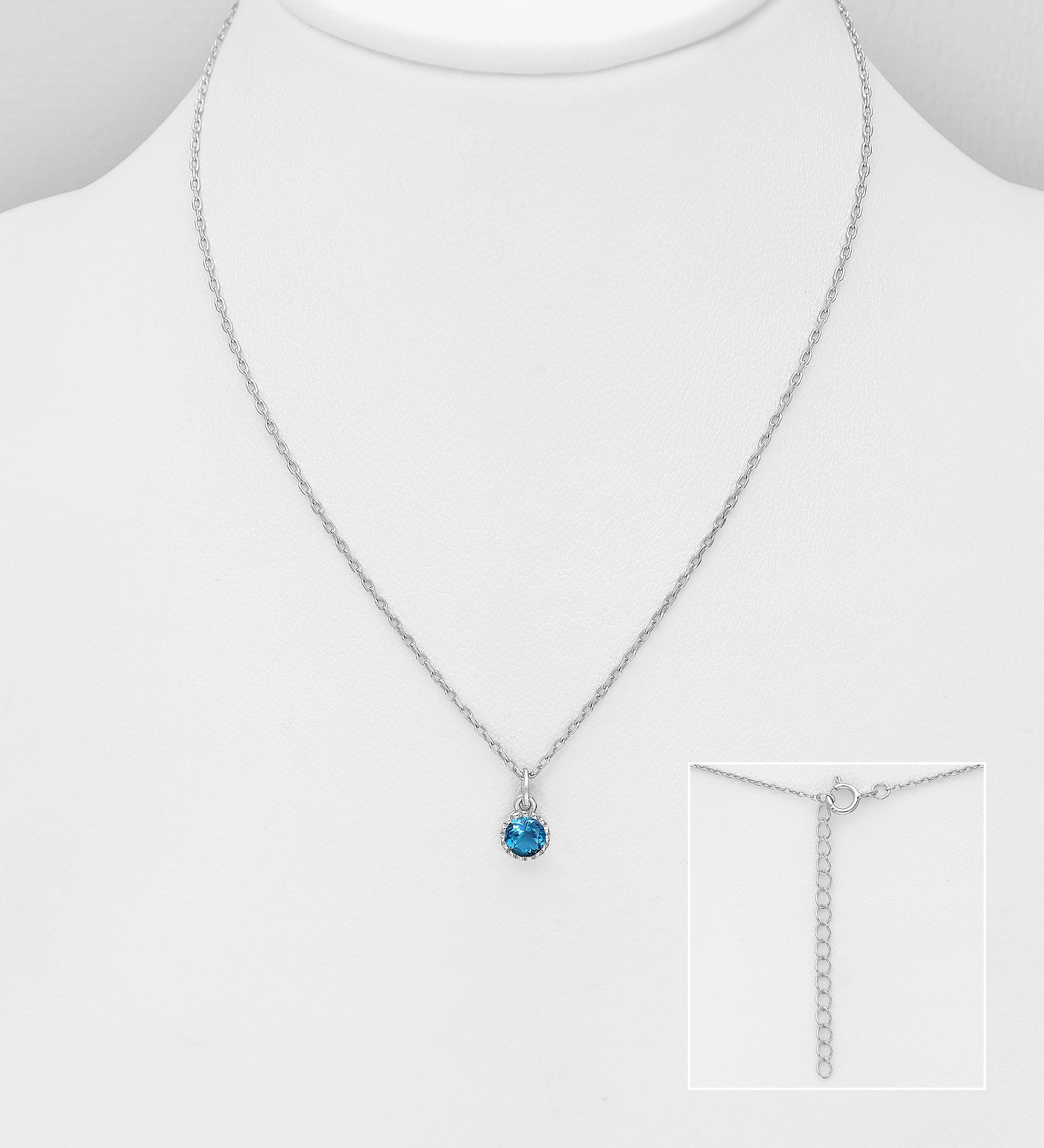 925 Sterling Silver London Blue Solitaire Necklace