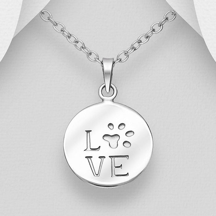 CARA Sterling Silver "LOVE" Paw Print Pendant Necklace