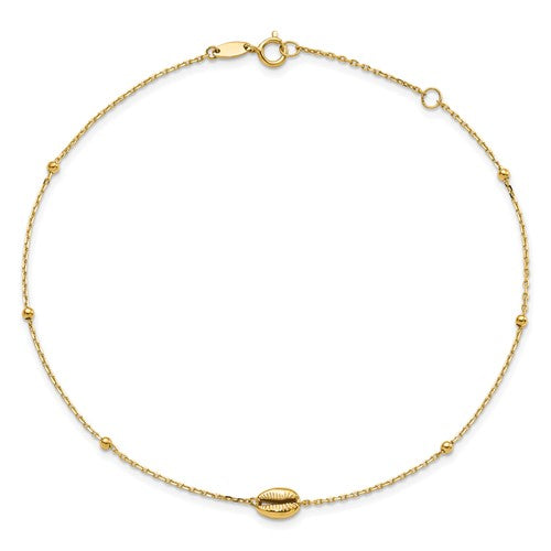 14K Yellow Gold Puka Shell & Bead Anklet