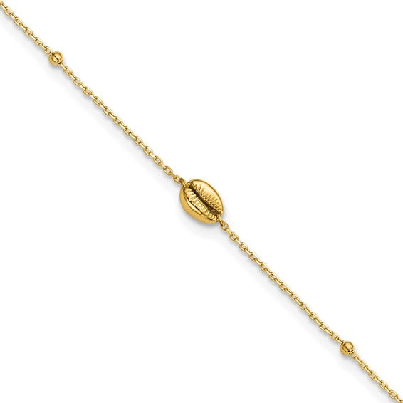 14K Yellow Gold Puka Shell & Bead Anklet