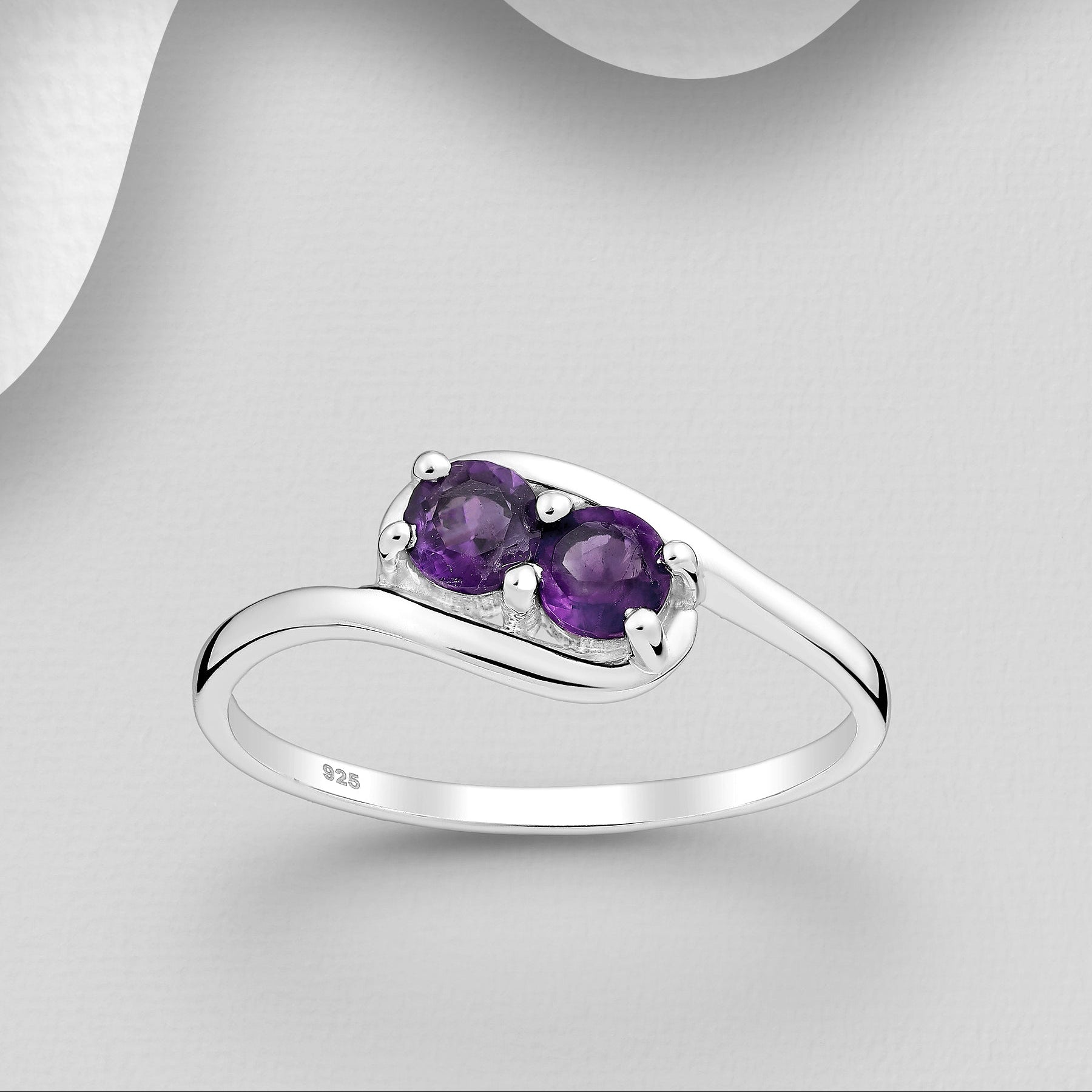 Sterling Silver Bypass 2 Stone gemstone Ring