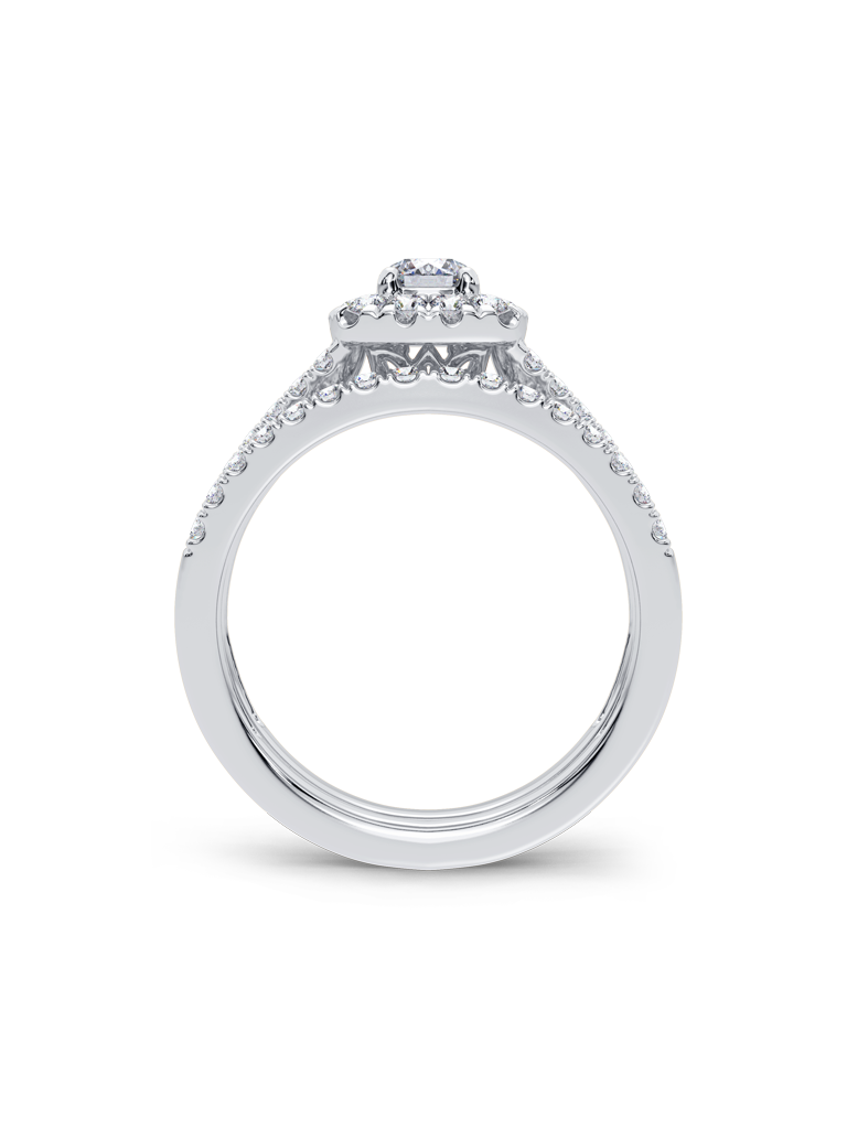 Gold 14KT White 1 CTW Lab Grown Split Shank, Cushion Frame Bridal Set