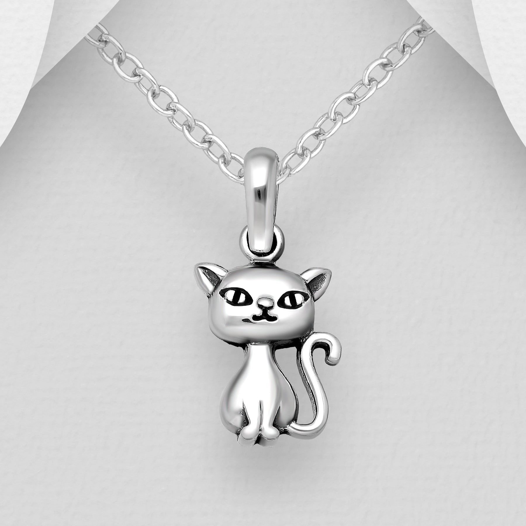 CARA Sterling Silver Sitting Cat Pendant Necklace