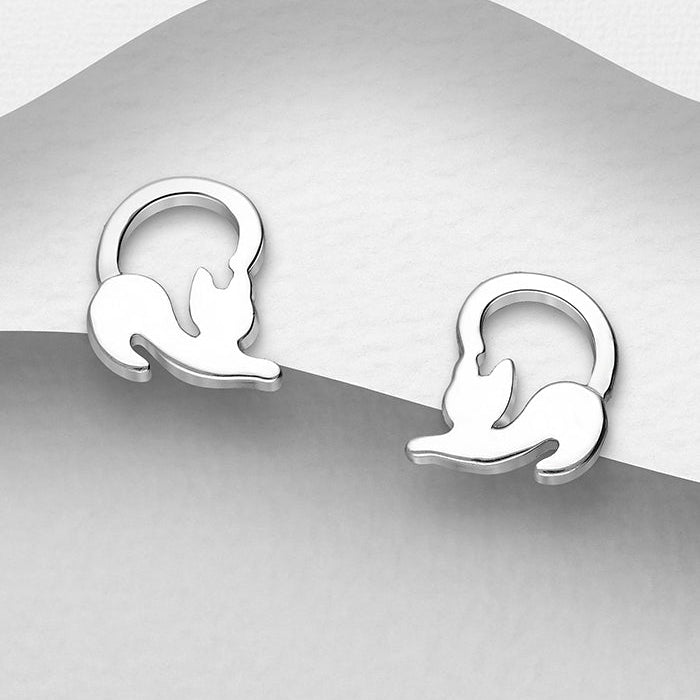 CARA Sterling Silver Curly Tail Cat Stud Earrings