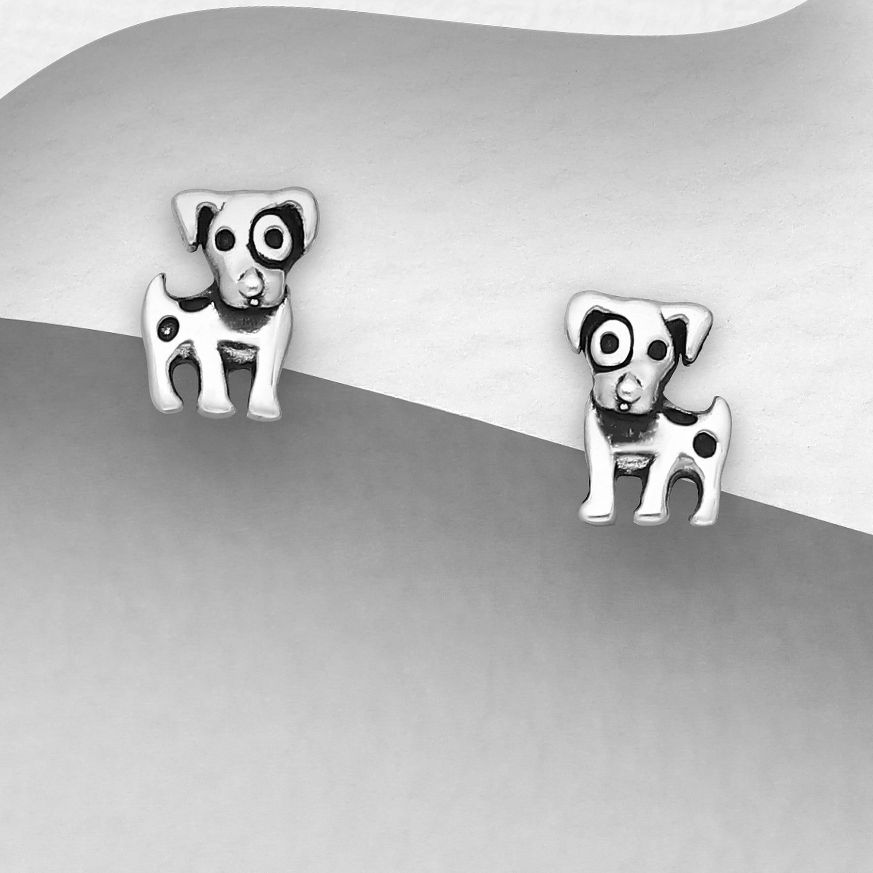 CARA Sterling Silver Spotted Dog Stud Earrings