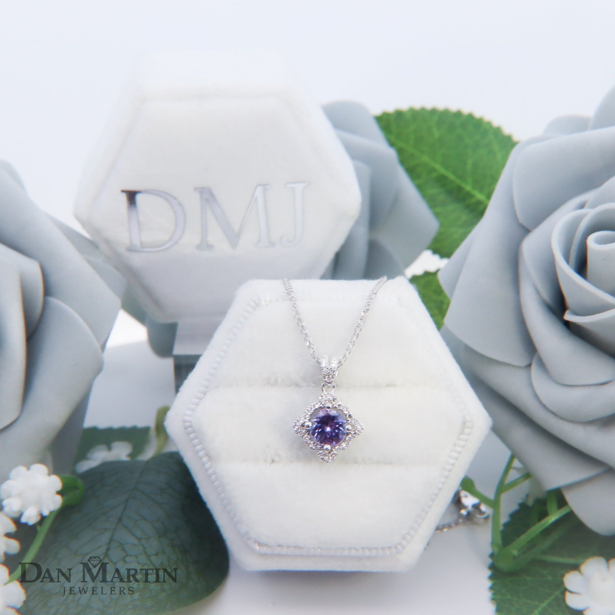 14K White Gold 3/4CT. Tanzanite & 1/6CT. Diamond Quatrefoil Pendant