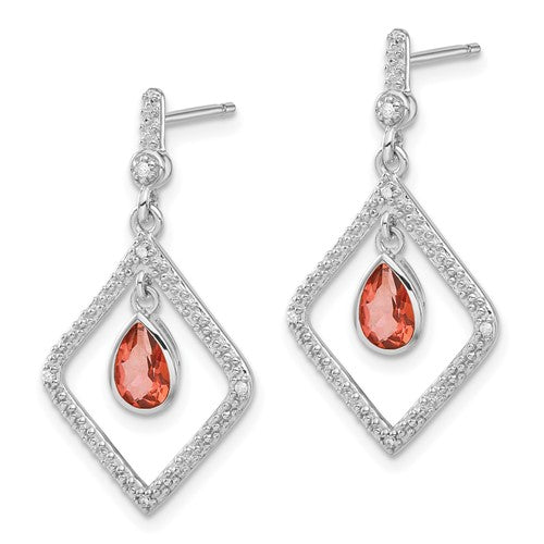 Sterling Silver Rose Quartz & Diamond Tear Drop Dangle Stud Earrings
