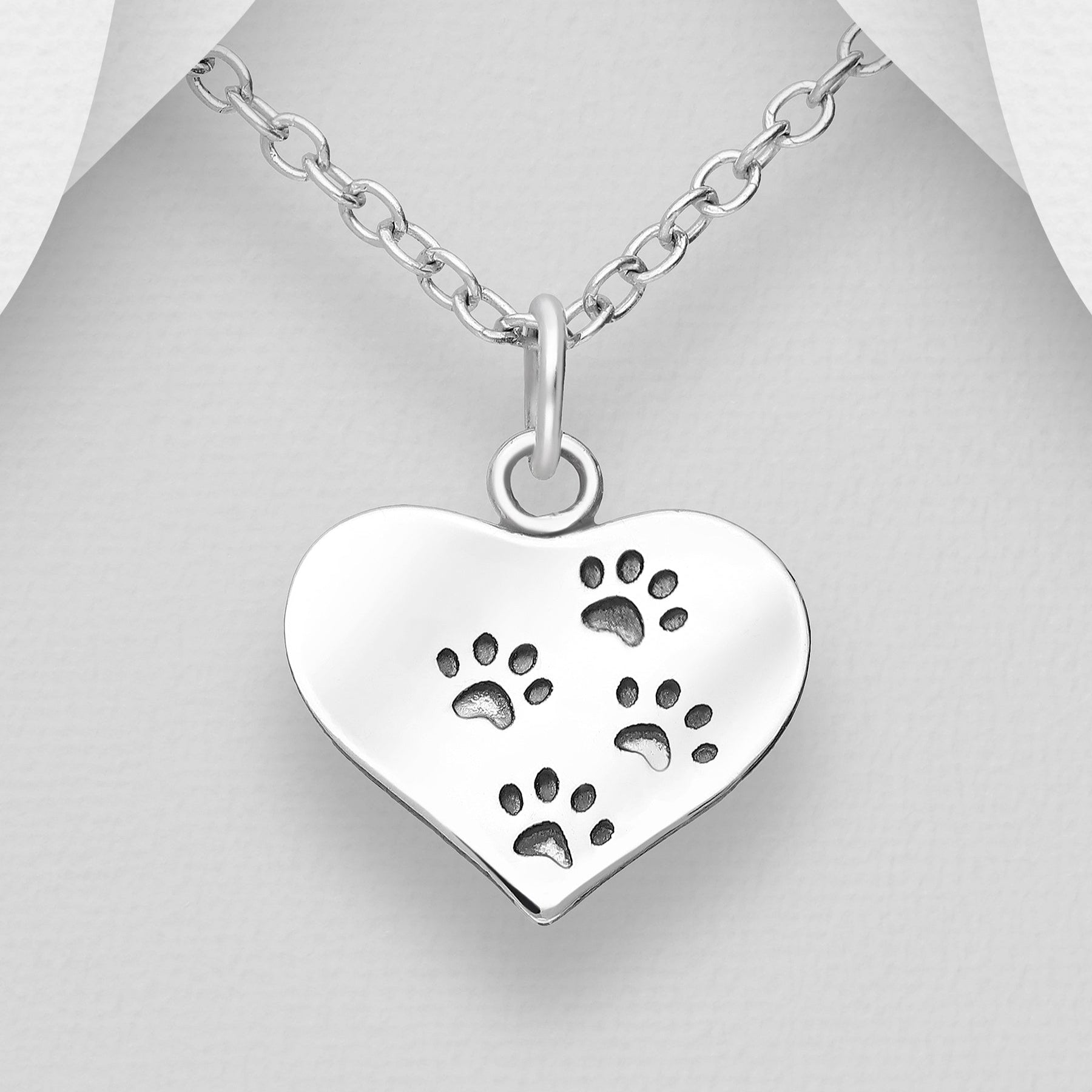 CARA Sterling Silver Heart & Paw Print Pendant Necklace