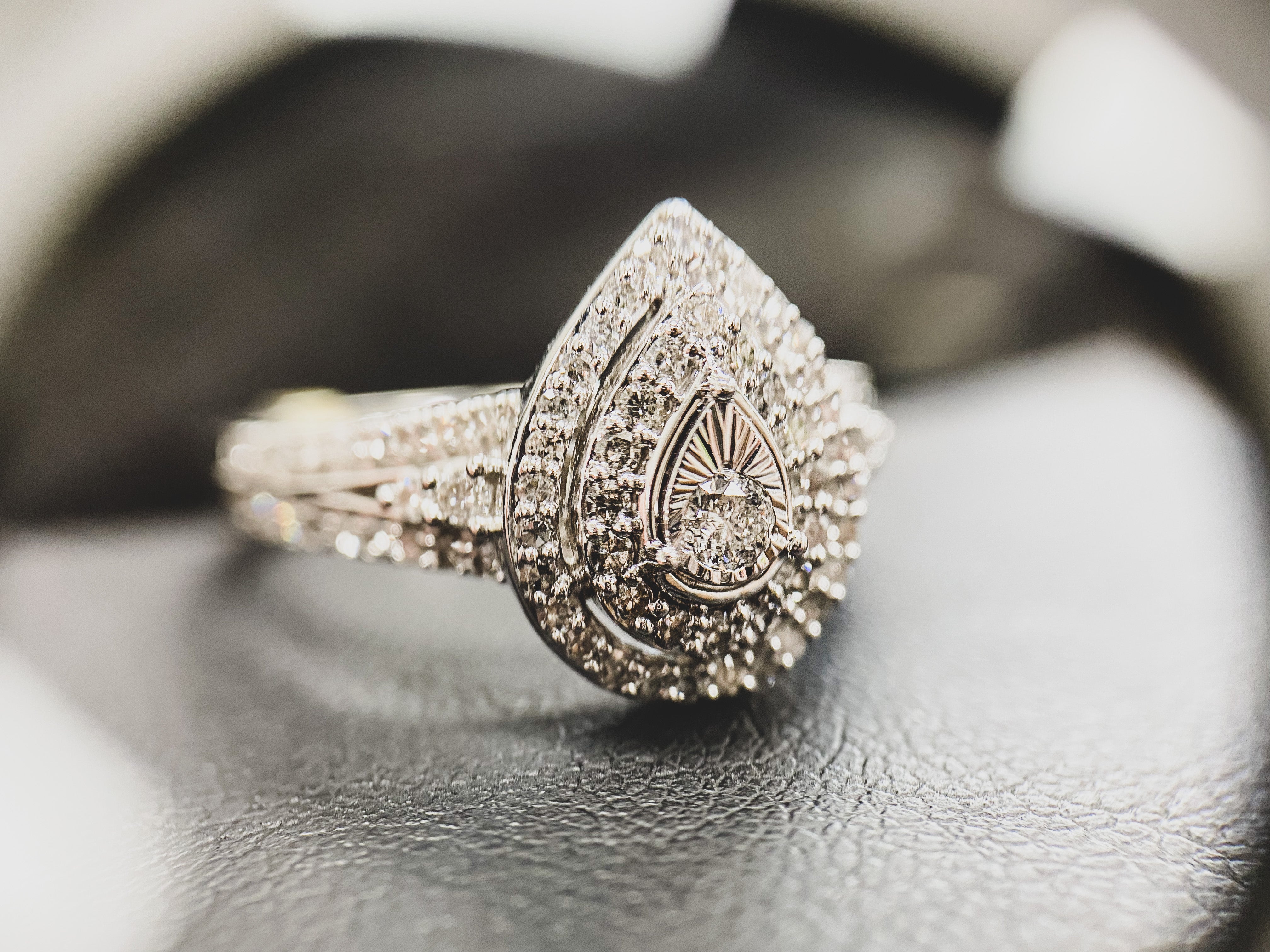 Double Halo Pear Ring