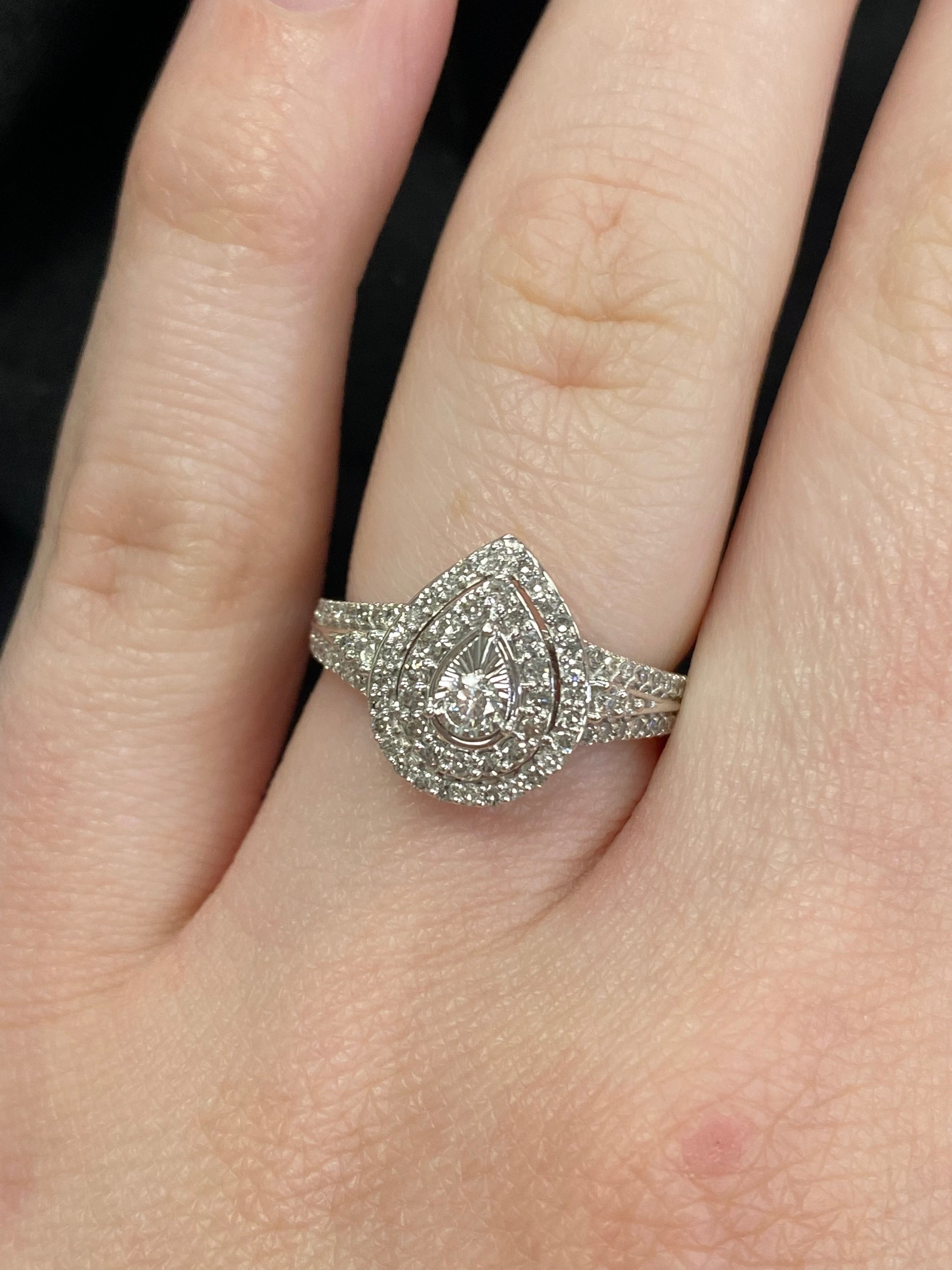 Double Halo Pear Ring