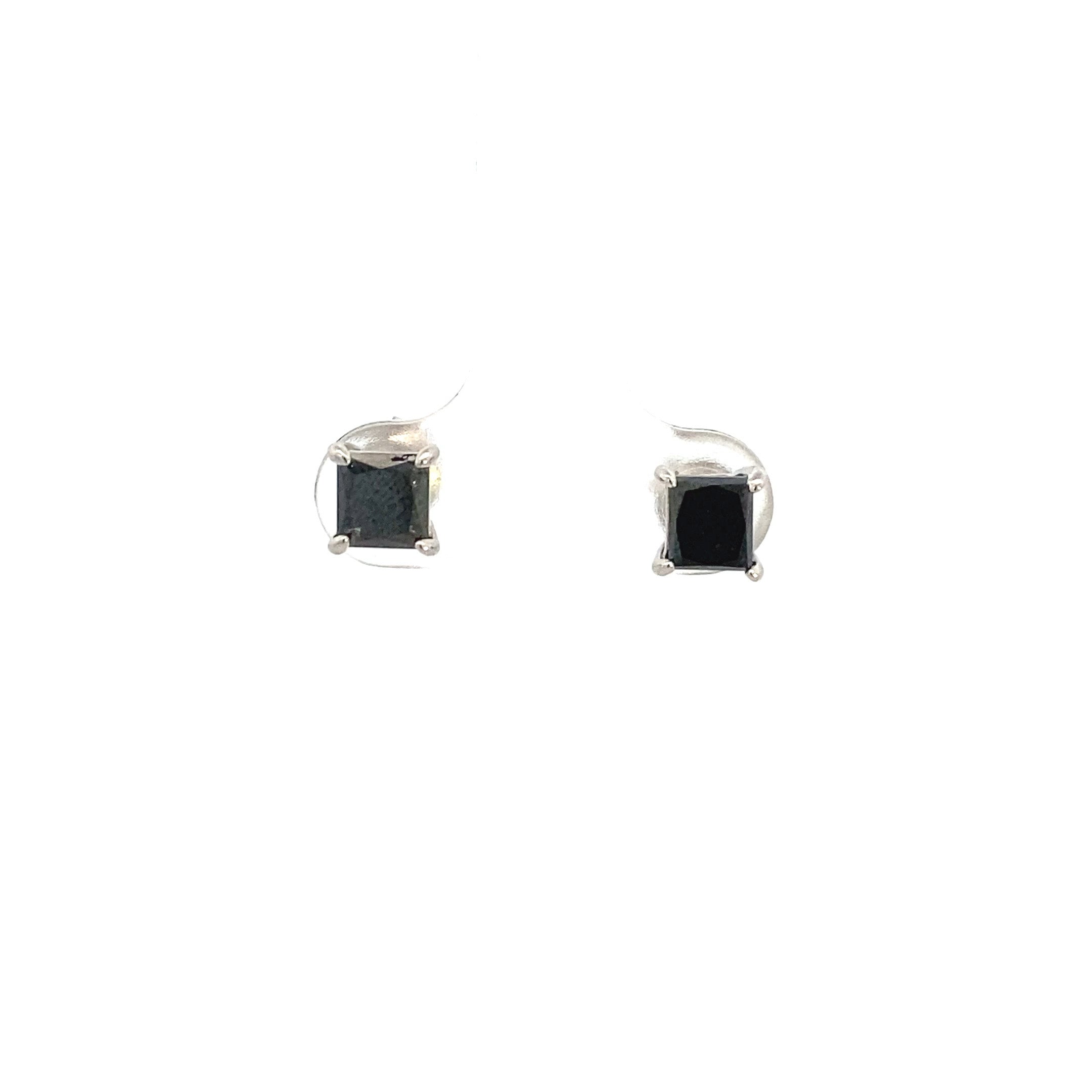 Sterling Silver 1-3/4CT. Black Diamond Princess-Cut Studs