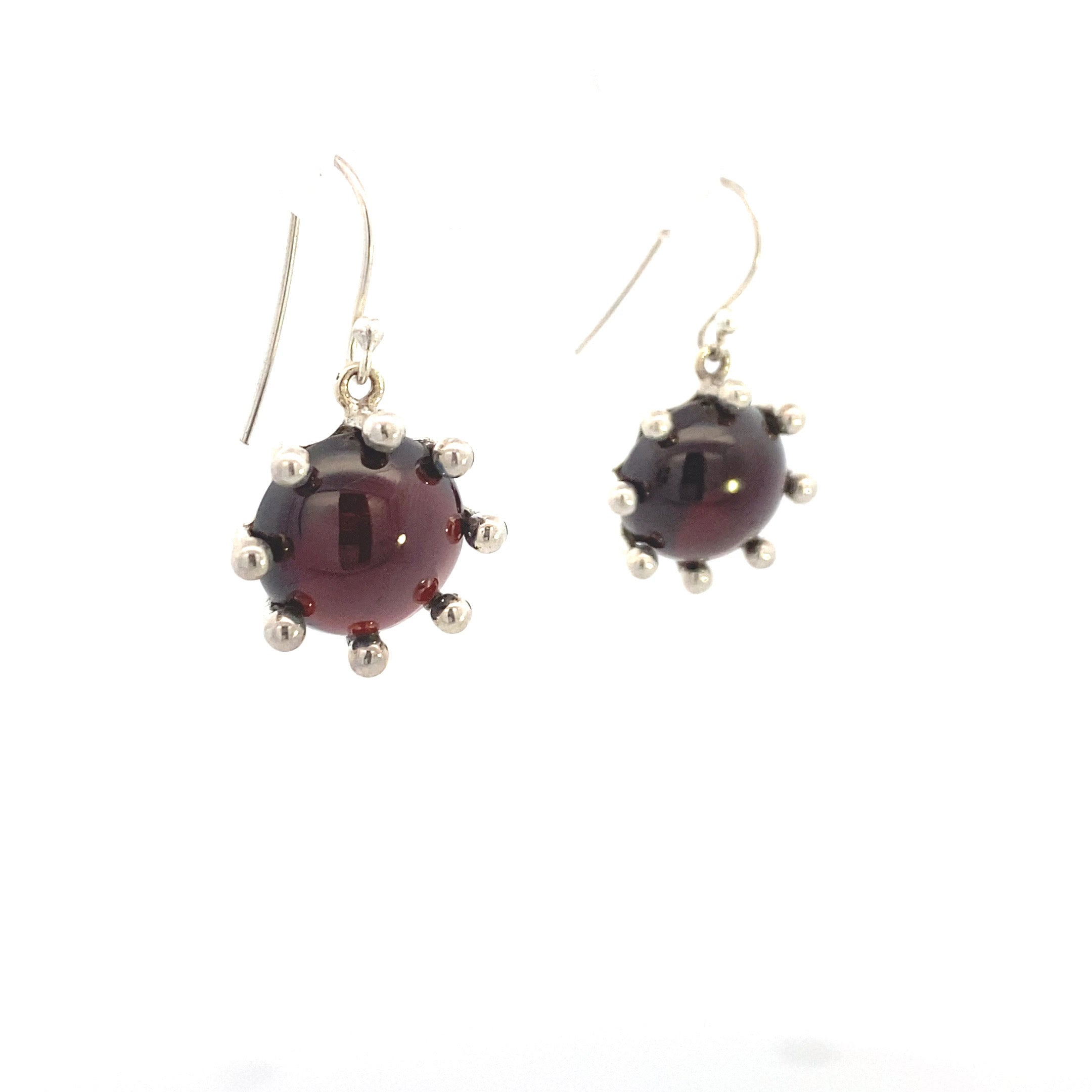 Sterling Silver 12CT. Garnet Sunburst Dangle Earrings