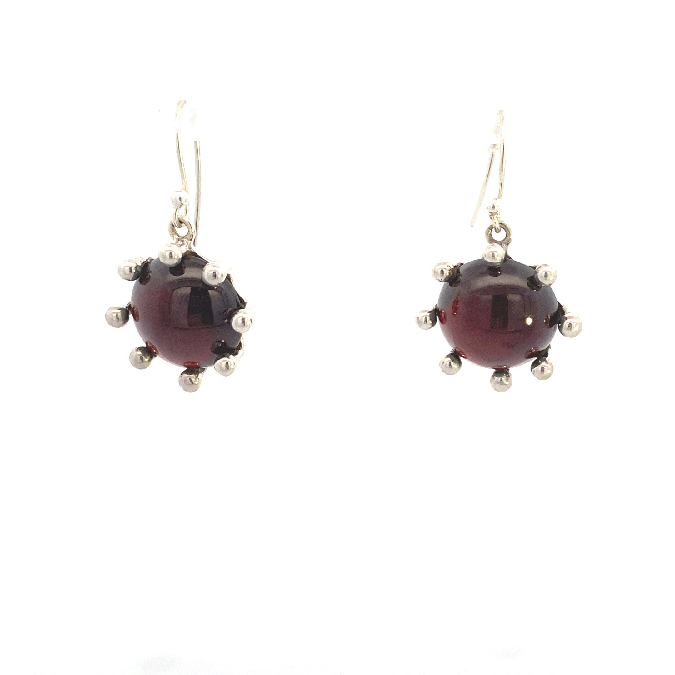Sterling Silver 12CT. Garnet Sunburst Dangle Earrings