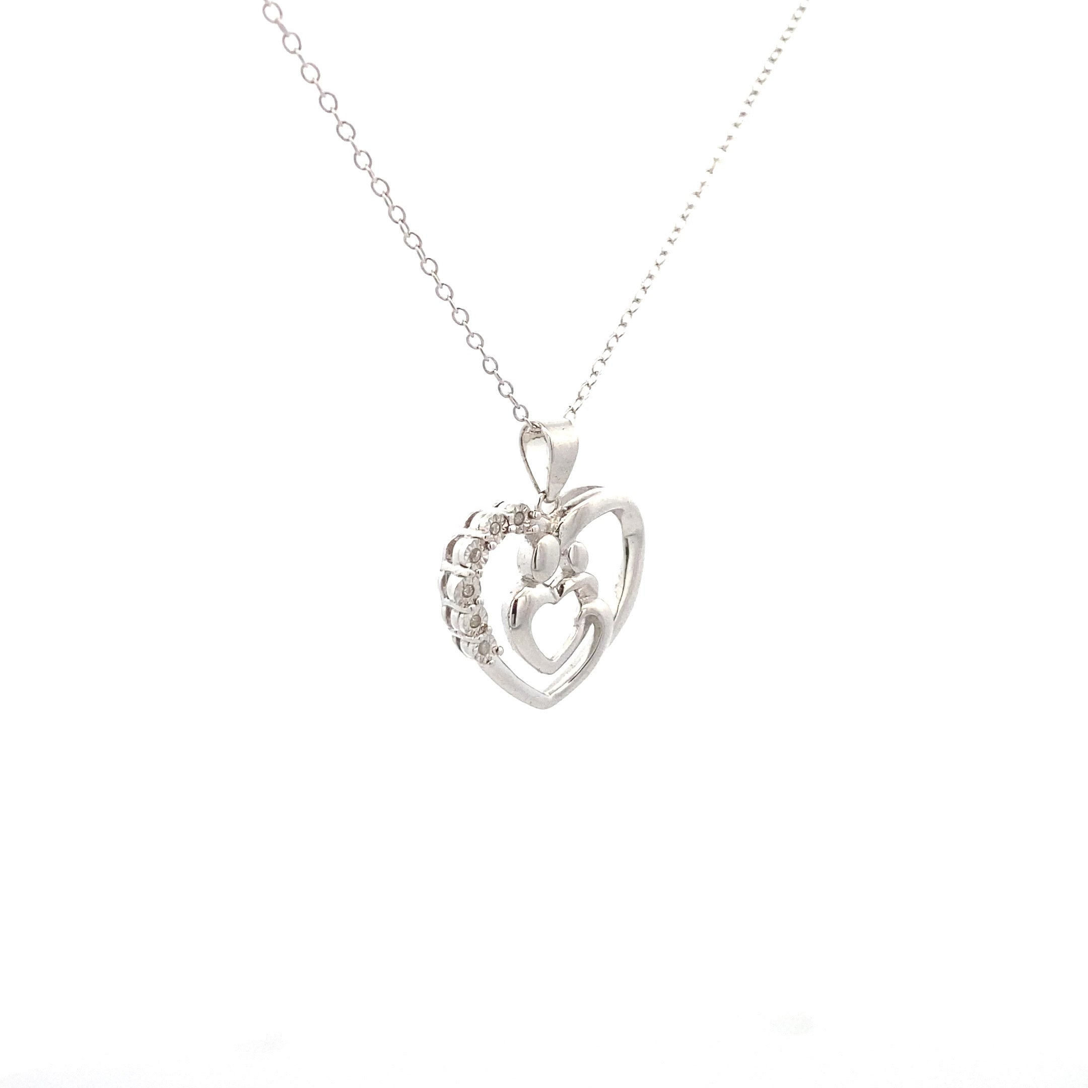 Sterling Silver 1/5CT. Diamond Parent & Child Embrace Pendant Necklace
