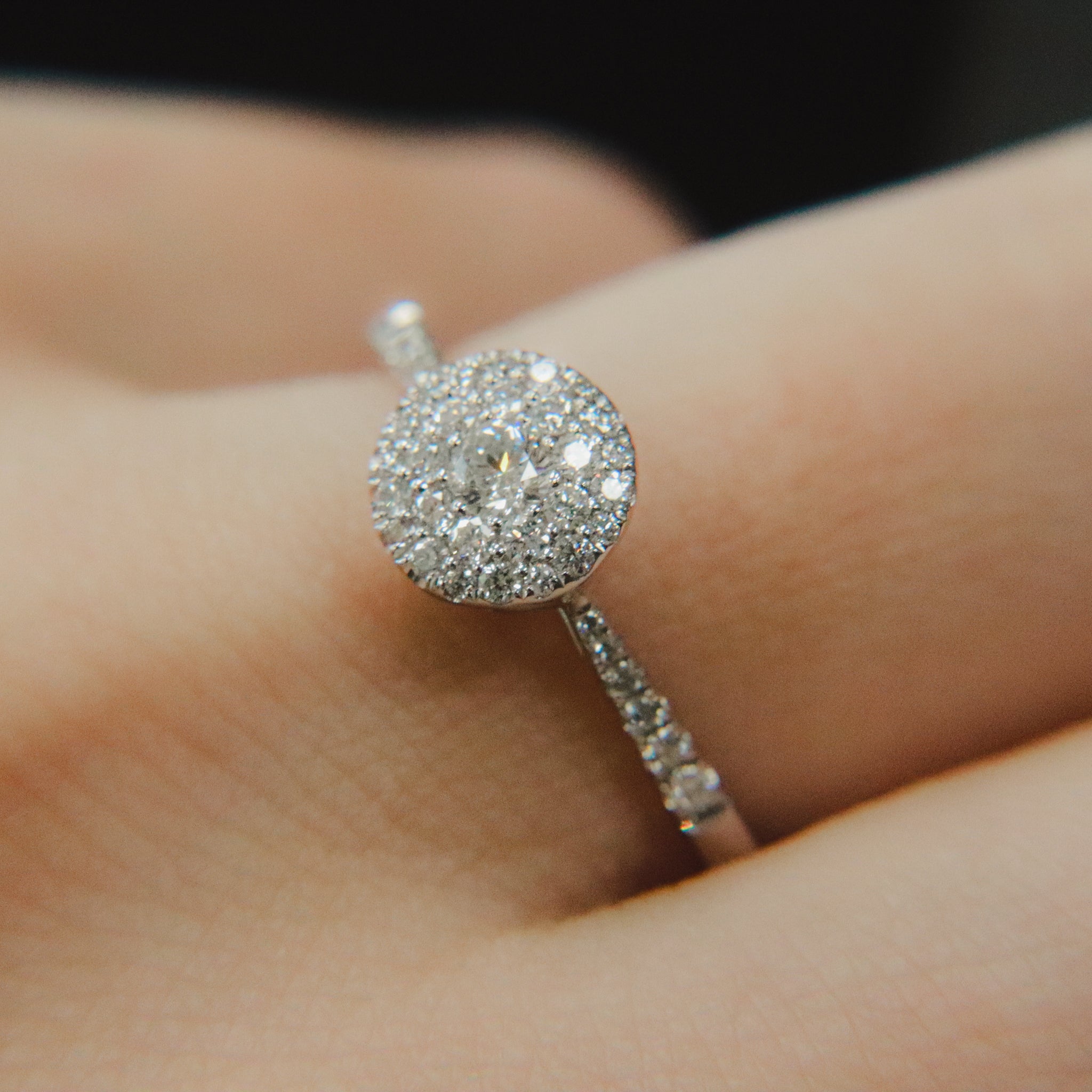 14K White Gold 1/3CTW. Diamond Double-Halo Engagement Ring on a hand