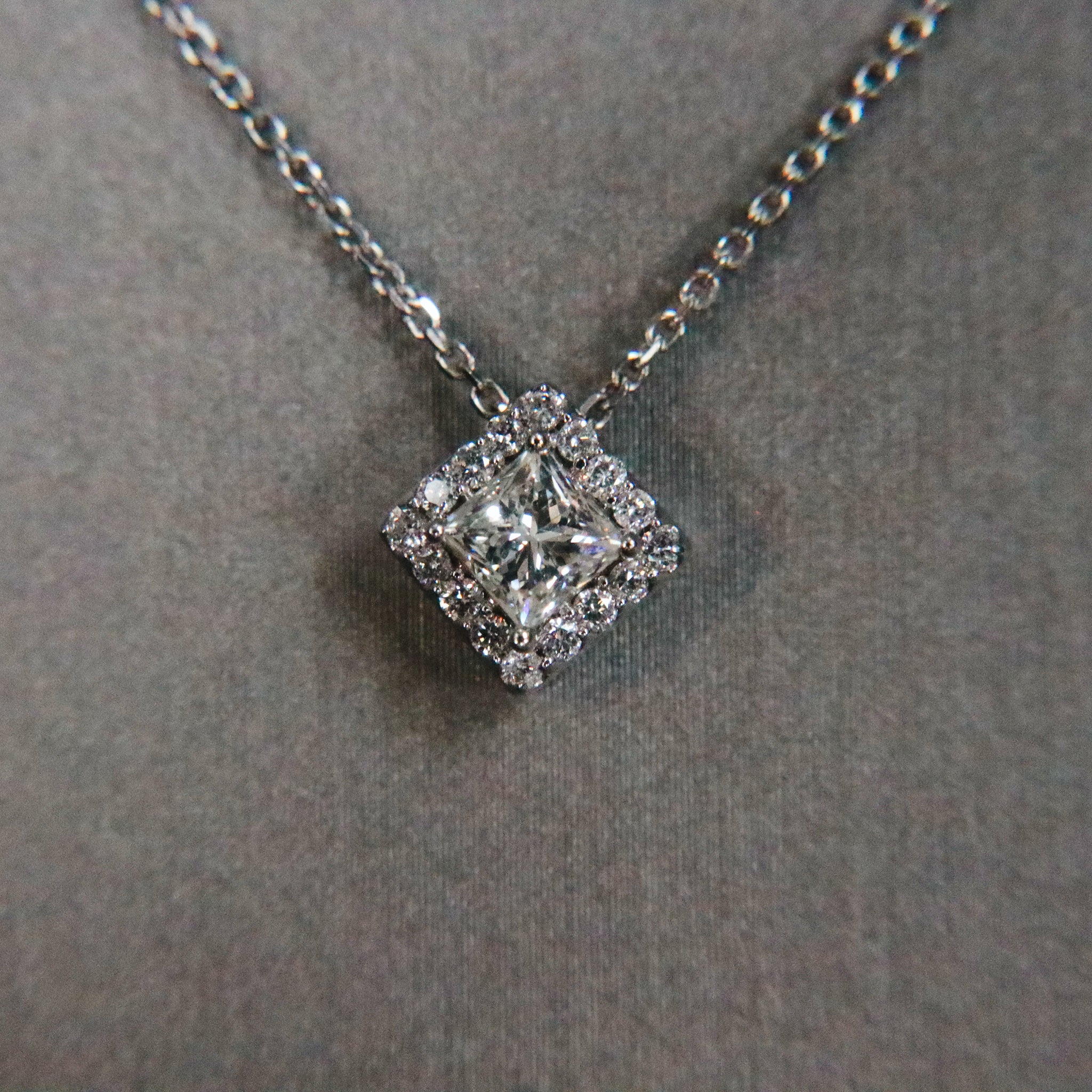 10K White Gold 1/2CT. Princess-Cut Diamond Halo Pendant