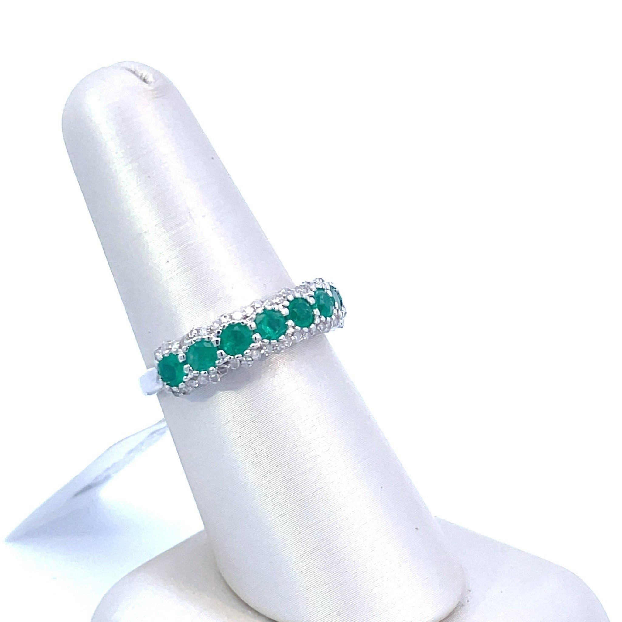 Sterling Silver 1CT. Emerald Ring with 1/3CT. Diamonds