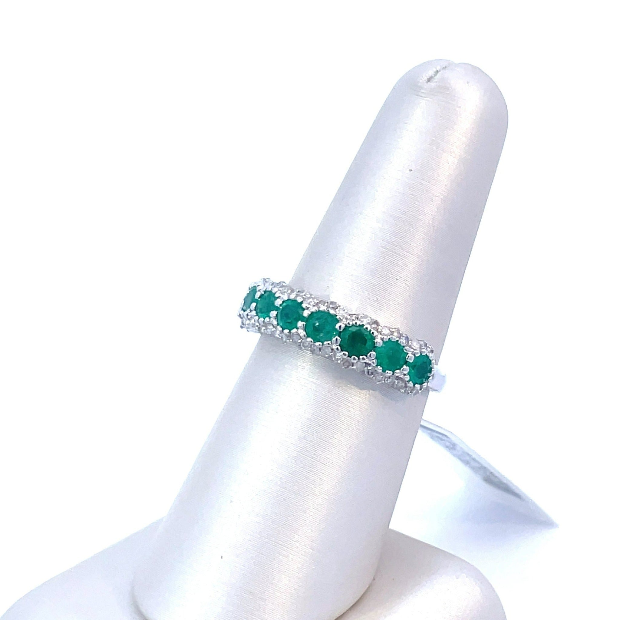 Sterling Silver 1CT. Emerald Ring with 1/3CT. Diamonds