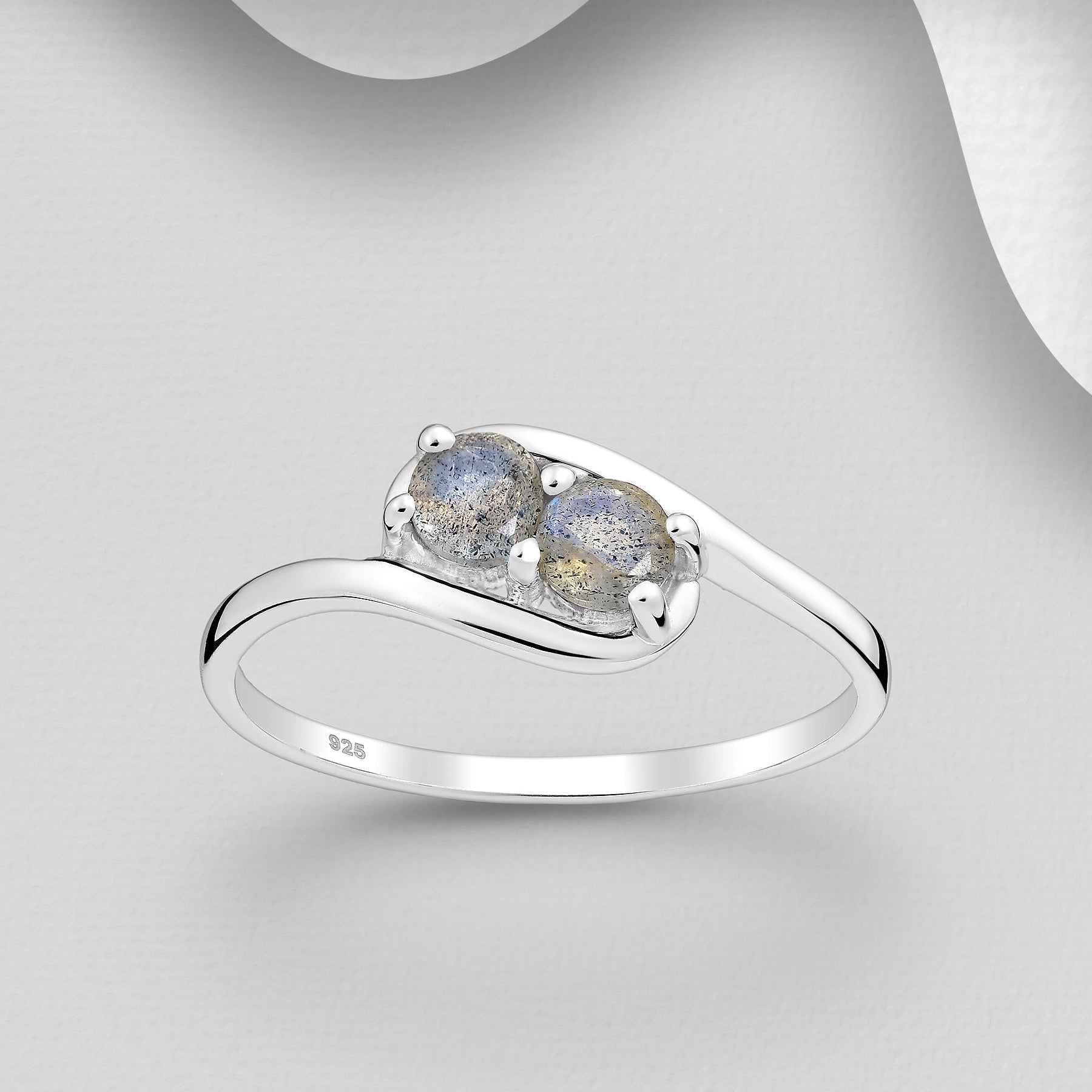 Sterling Silver Bypass 2 Stone Labradorite Ring