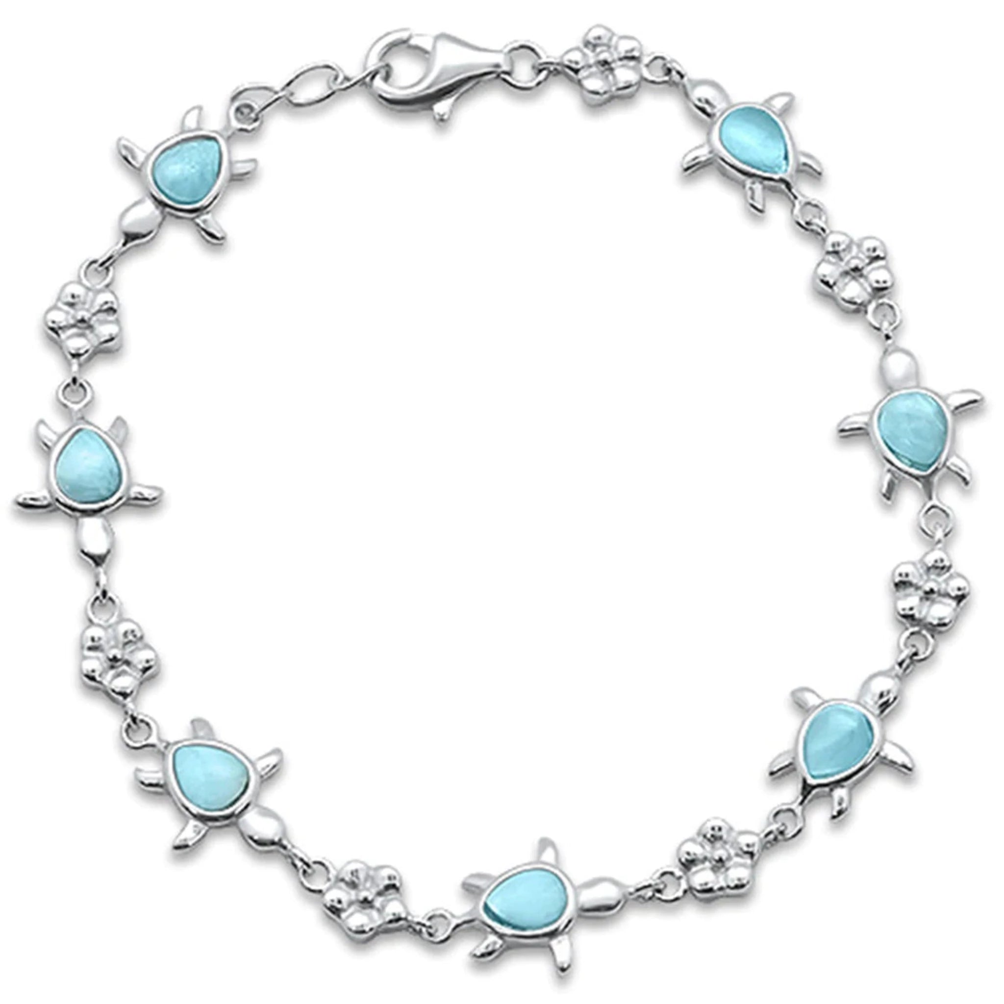 Sterling Silver Larimar Inlay Sea Turtle Bracelet
