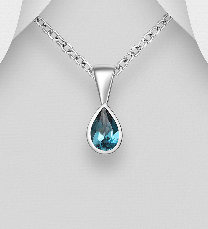 London Blue Topaz Tear Drop Pendant Necklace