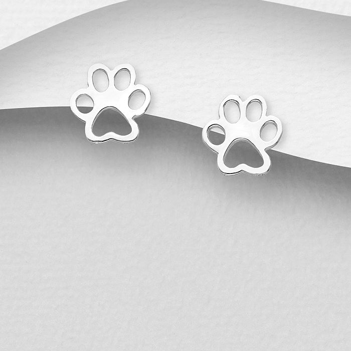 CARA Sterling Silver Open Paw Print Stud Earrings
