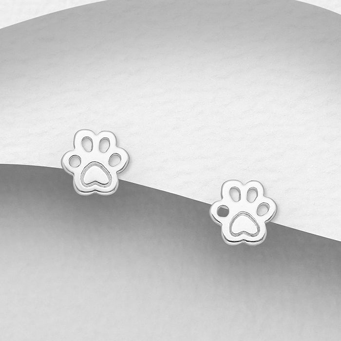 CARA Sterling Silver Petite Paw Print Stud Earrings