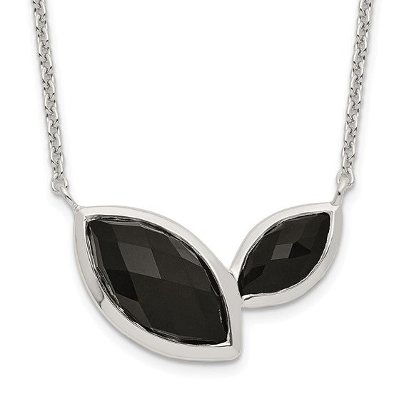 Sterling Silver Faceted Two-Stone Onyx Necklace