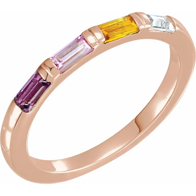 Family Ring - 6 Stone Stackable Baguette Ring