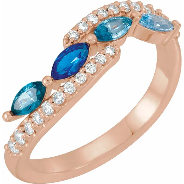Family Ring - 5 Stone Accented Marquise Bypass Ring