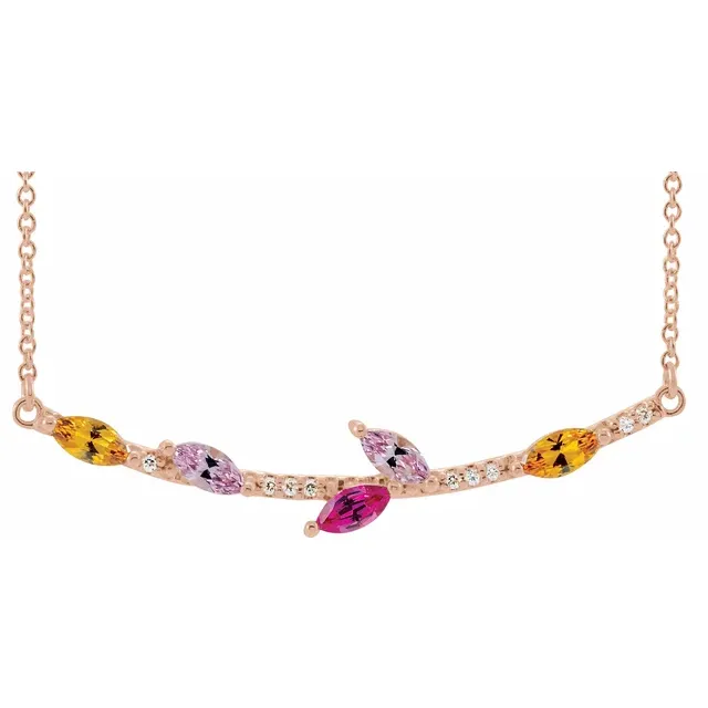 Family Necklace - 5 Stone Accented Branch Necklace