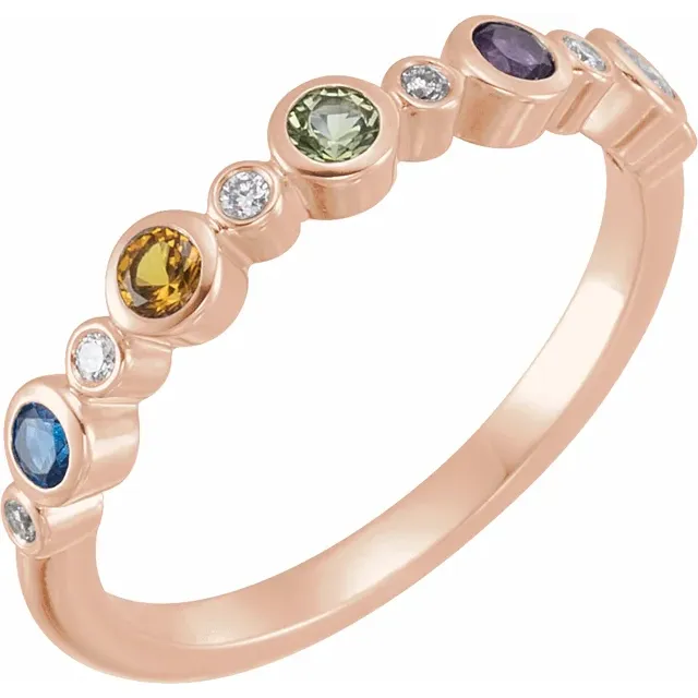 Family Ring - 5 Stone Accented Stackable Ring